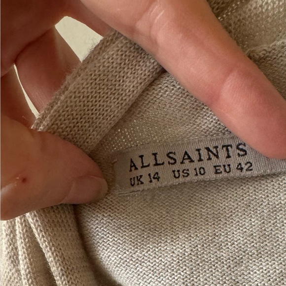 All Saints Drina Kandi Beige Knit Asymmetrical Cardigan Size 10 - Picture 2 of 7